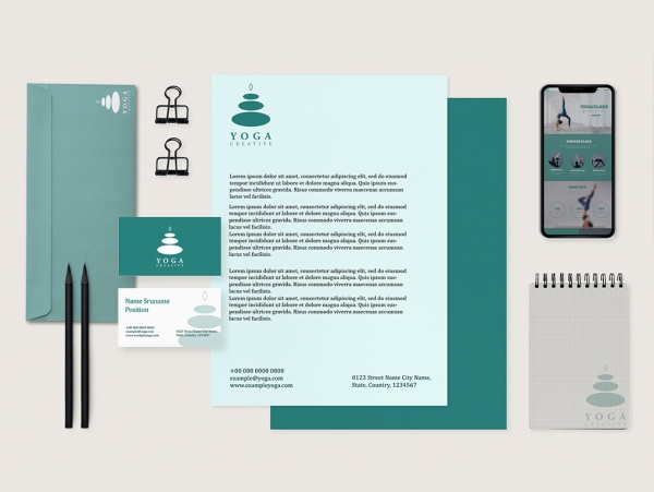 Yoga theme business card letter paper notepad mockup download