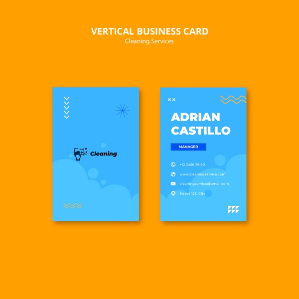 Blue style housekeeping service vertical business card template download