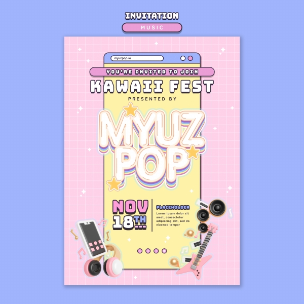 Pink style music festival invitation poster template download