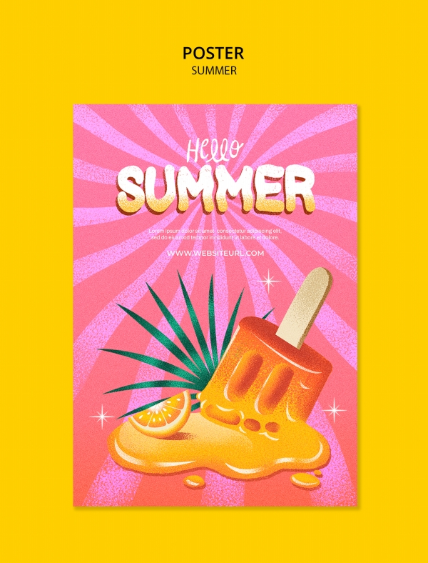 Hello summer cartoon illustration style poster design download