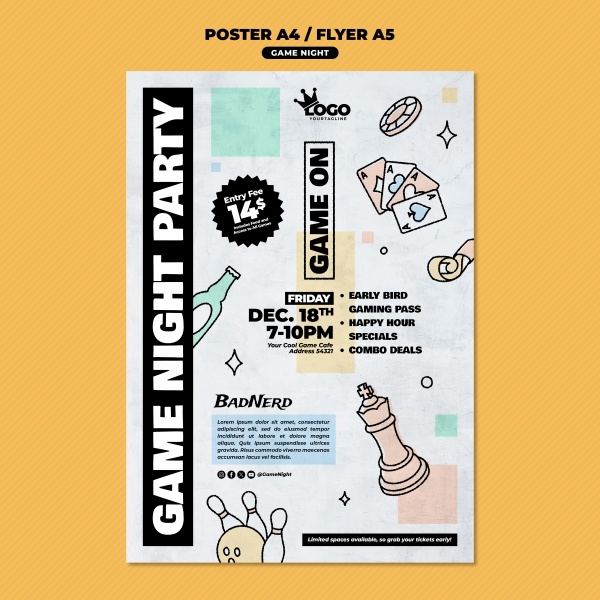 Hand-painted style bar party flyer poster material download