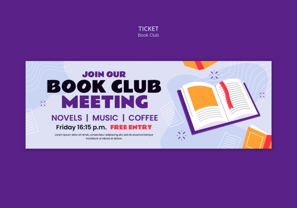 Book Club Event Ticket PSD Template Download