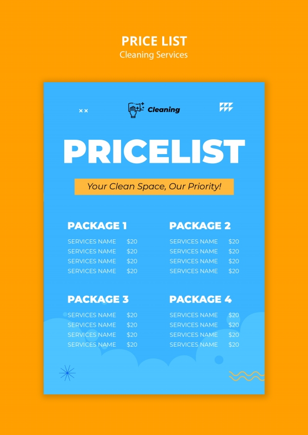 Housekeeping service fee price list template download